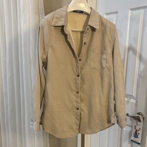 NEW Women's Beige Corduroy Lined in Fleece Button-Up Shirt Sz Medium